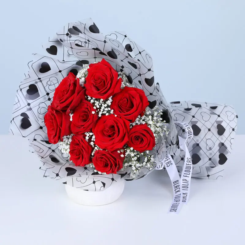 red rose bouquet with ferrero 16pcs box 02