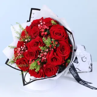 Red Rose White Wrap Bouquet