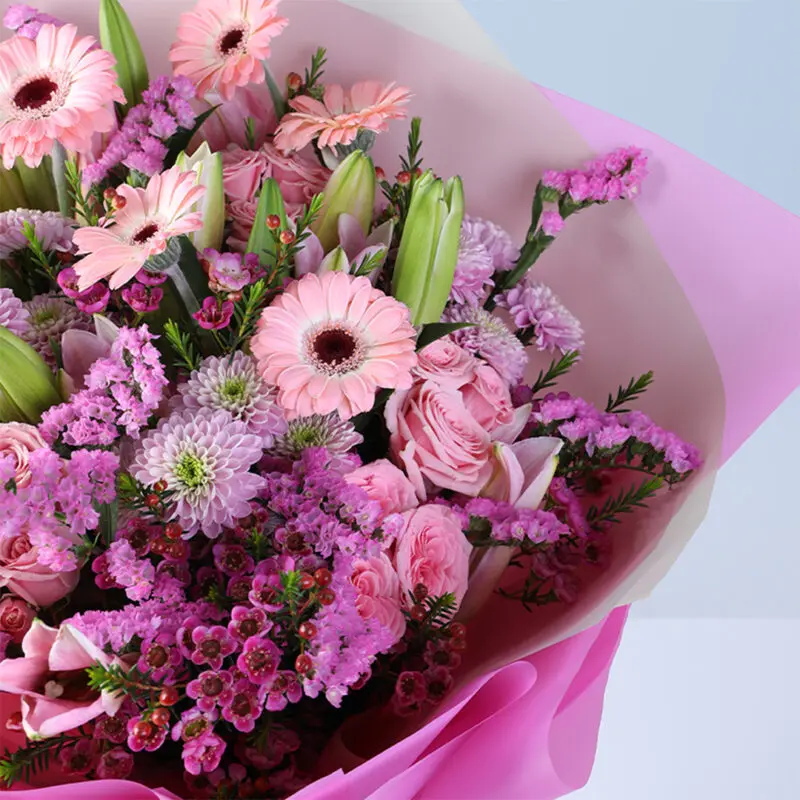 pink-gerbera-roses-lily-mixed-bouquet_03 pink gerbera roses lily mixed bouquet 03