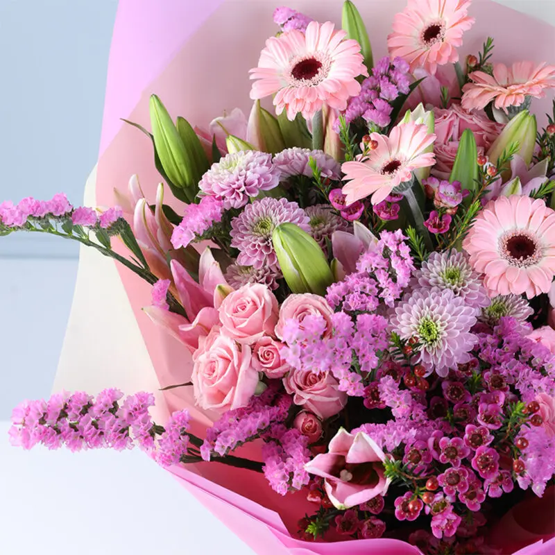 pink-gerbera-roses-lily-mixed-bouquet_04 pink gerbera roses lily mixed bouquet 04