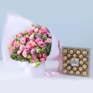 Pink Lisianthus & Baby Rose Mom Bouquet with 24 Pcs Ferrero
