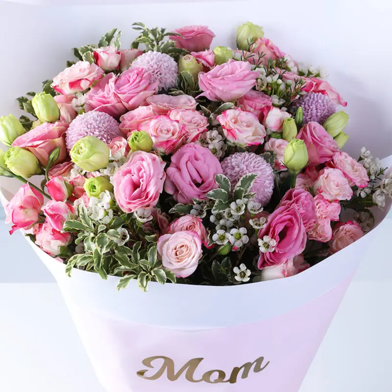 pink lisianthus baby rose bouquet lindt 03