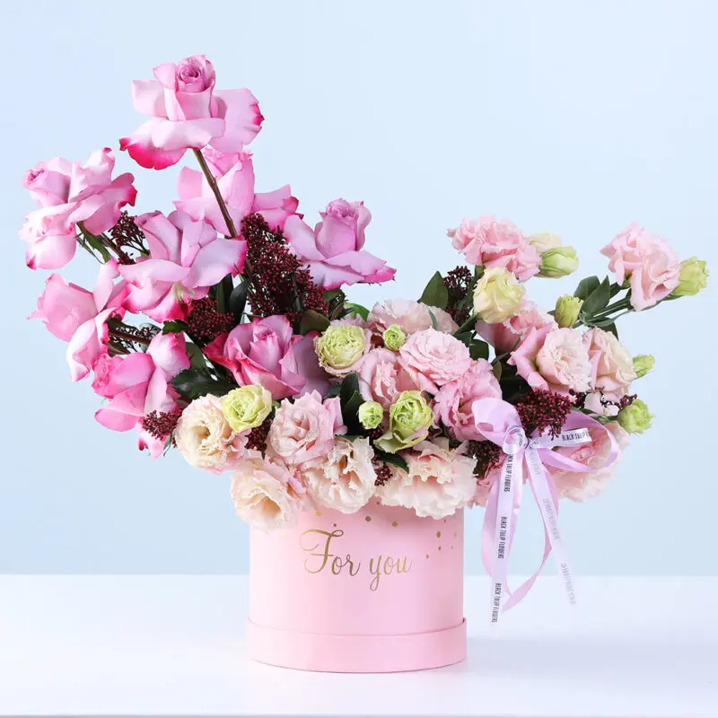 pink roses lisianthus flower box 02 1