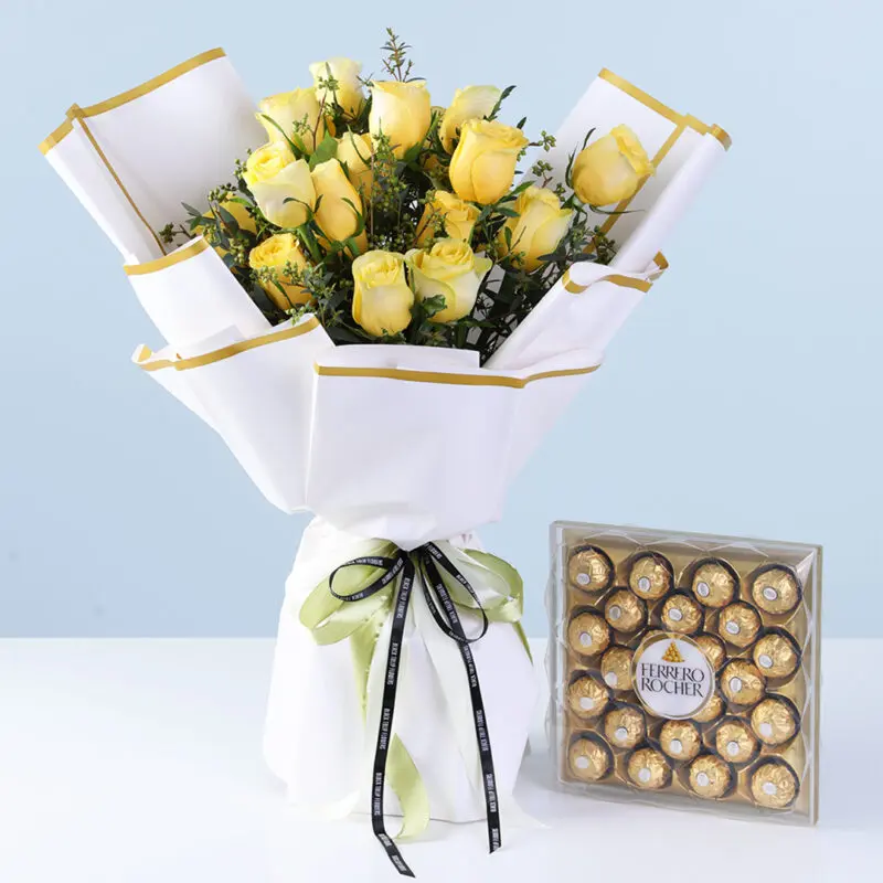 yellow-roses-bouquet-ferrero-combo yellow roses bouquet ferrero combo