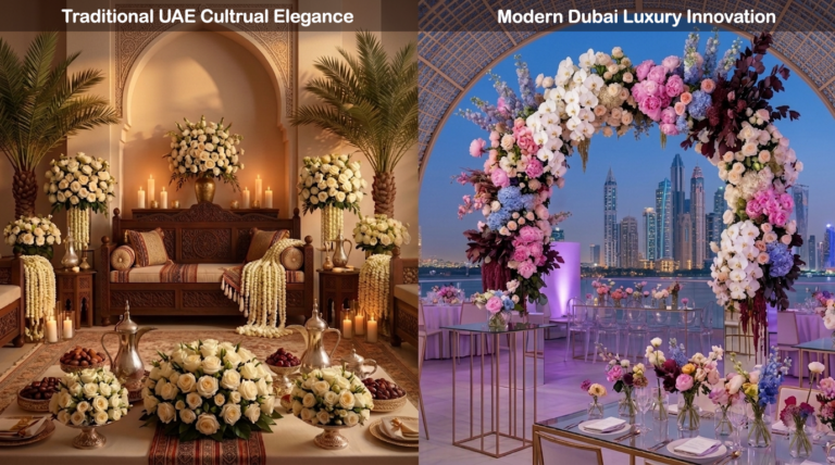 Evolution of floral trends in Dubai from traditional garlands to modern luxury installations and artistic wedding decor