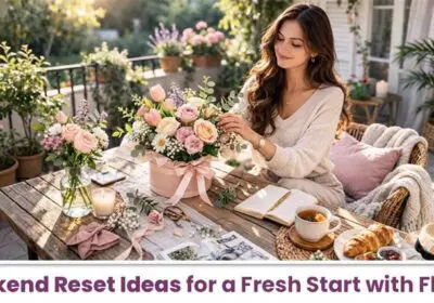 Weekend reset with fresh flowers in a cozy home setup creating a calm and peaceful fresh start