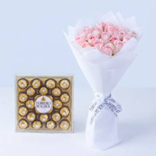 Blush Whisper Rose Bouquet with Ferrero Treat