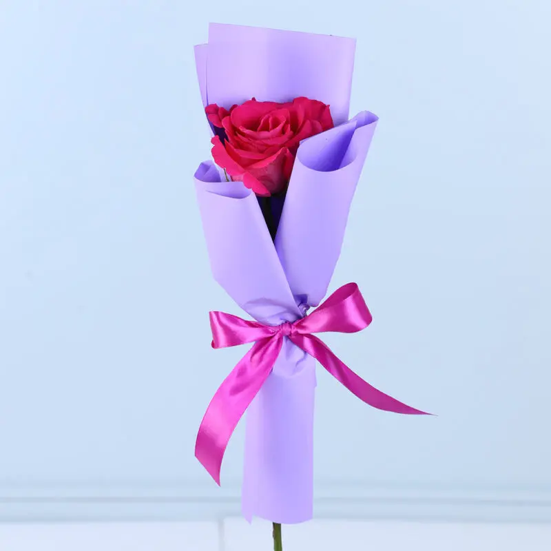 single dark pink rose bouquet 02