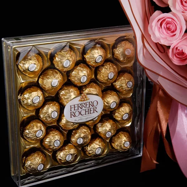 20 pink roses with 24pcs ferrero 1 jpg