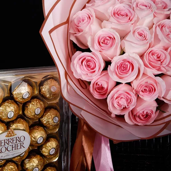 20 pink roses with 24pcs ferrero 2 jpg