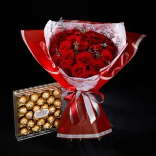 20 Red Roses with Ferrero Rocher 24pcs