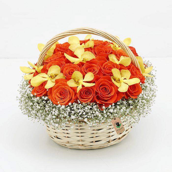 basket of orange rose