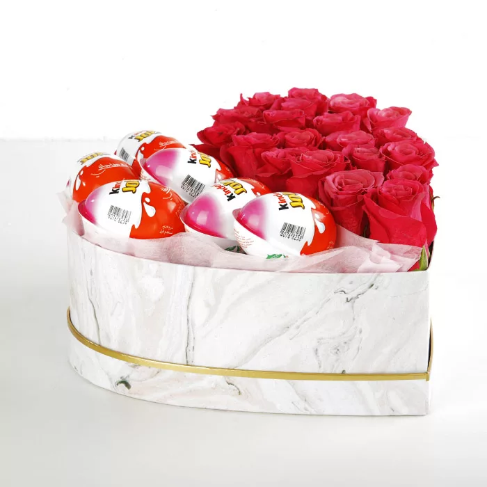 heart shape box of pink roses and kinder joy 2 jpg