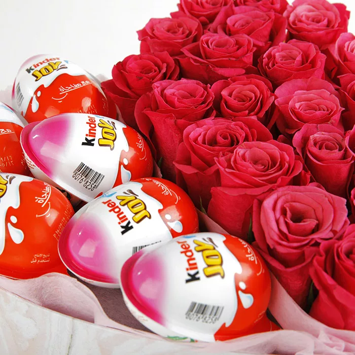 heart shape box of pink roses and kinder joy 3 jpg