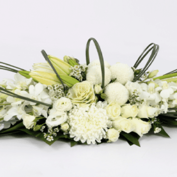 long and low arrangement white theme