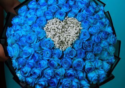 love in blue rose bouquet