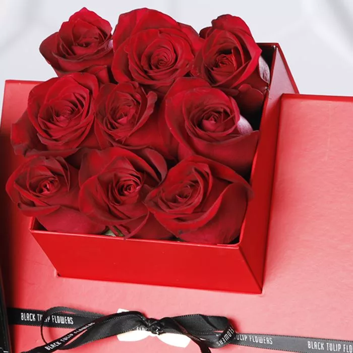 red roses in red cube box 3 jpg