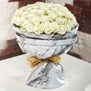 White Roses In Marbled Wrapping