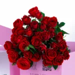 Spray Rose Red in Pink Box 2 Spray Rose Red