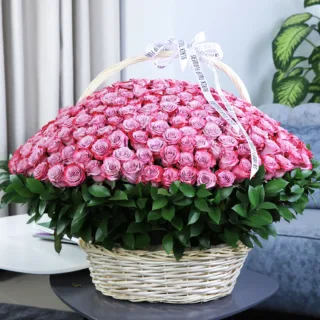 Splendorous Deep Purple Roses - Basket