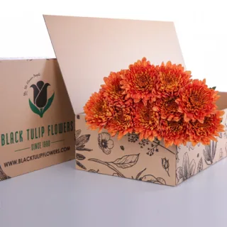 Chrysanthemum Spray Euro - Orange bunches in a cardboard box
