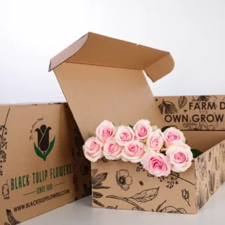 Light Pink bunch of roses in a brown box for DIY arrangements.
