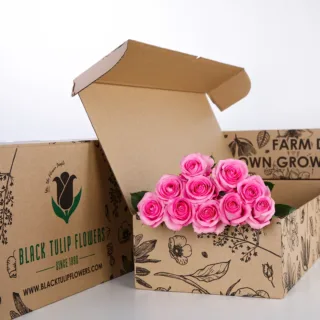 10 Pink Flower Stems with Flower Food in a brown box to make your own bouquet.