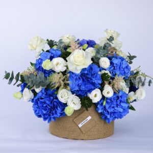 Azure and Ivory flower box by Black Tulip Flowers.