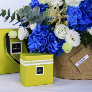 Azure and Ivory with Patchi by Black Tulip Flowers.