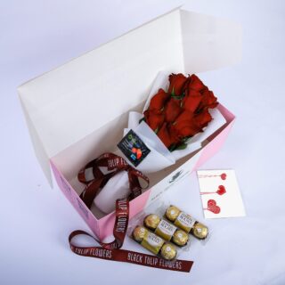 Cutie Red Surprise flower combo box with Ferrero Rocher by BTF