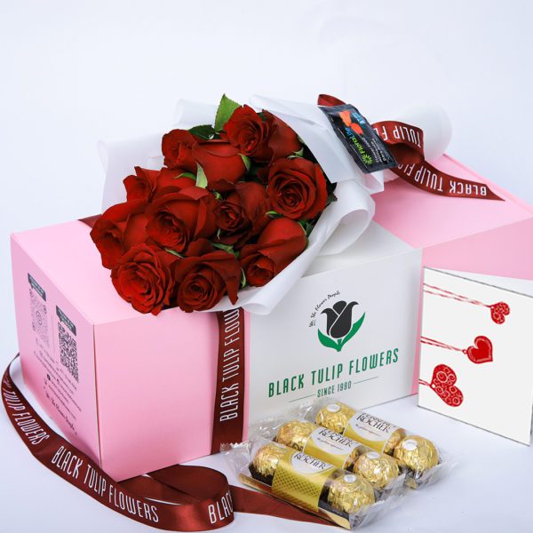 Cutie Red Surprise flower combo box with Ferrero Rocher by BTF