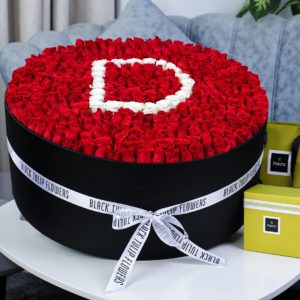 Darling Round Arrangement with Patchi by Black Tulip Flowers