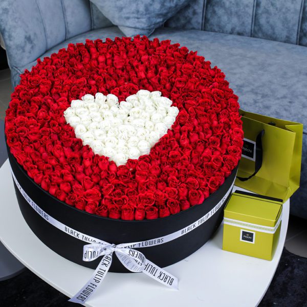 Heartfelt Round Arrangement with Patchi by Black Tulip Flowers