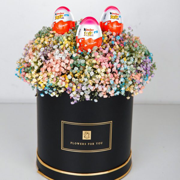 Kinder Joy Rainbow flower box by Black Tulip Flowers.