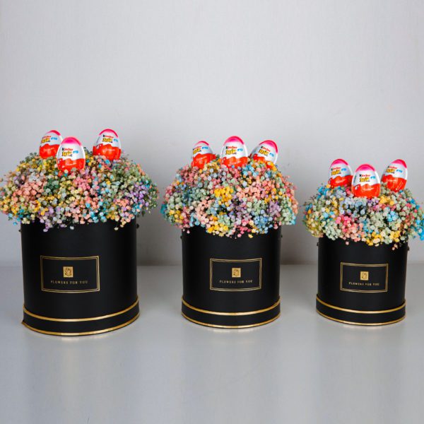 Kinder Joy Trio flower box by Black Tulip Flowers
