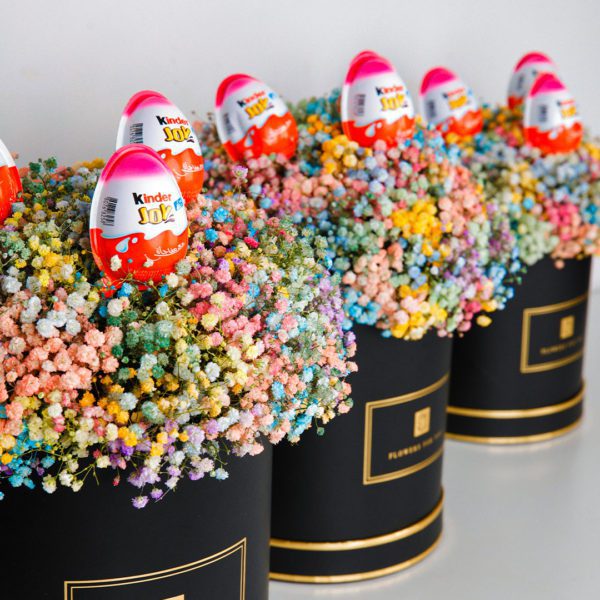 Kinder Joy Trio flower box by Black Tulip Flowers