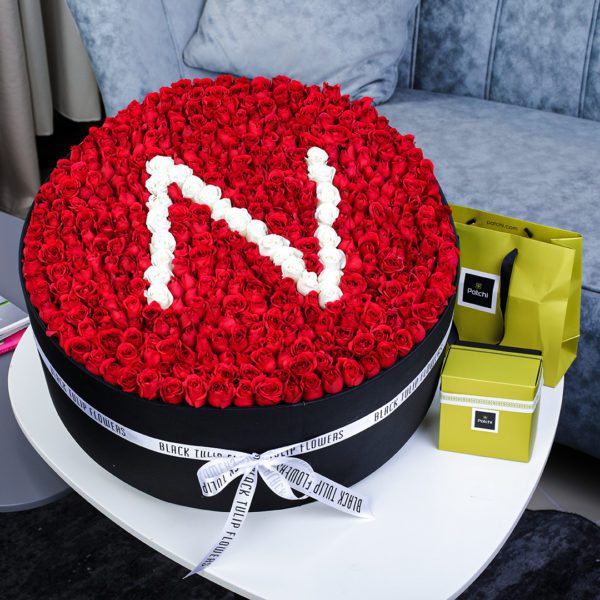 Noble Arrangement with Patchi by Black Tulip Flowers