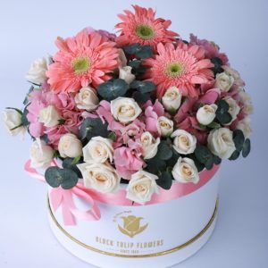 Nostalgic Pink In A Box by Black Tulip Flowers