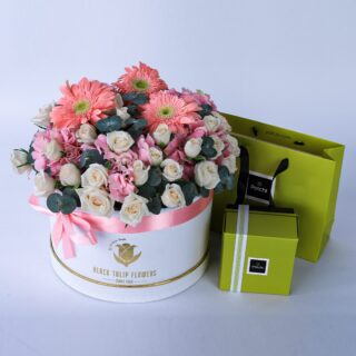 Nostalgic Pink with Patchi Chocolate by Black Tulip Flowers