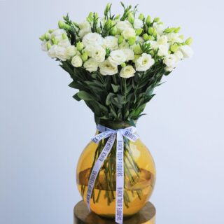 Pure White Lisianthus by Black Tulip Flowers