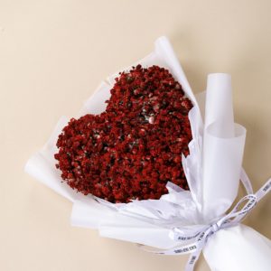Rare Duo bouquet composed with of sprayed gypsophila in heart shape by Black Tulip Flowers.