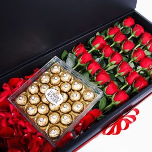 Romantic Trio with Ferrero by Black Tulip Flowers