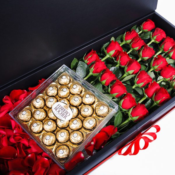 Romantic Trio with Ferrero by Black Tulip Flowers