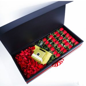 Romantic Trio with Patchi by Black Tulip Flowers