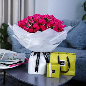 Striking Pink with Patchi by Black Tulip Flowers