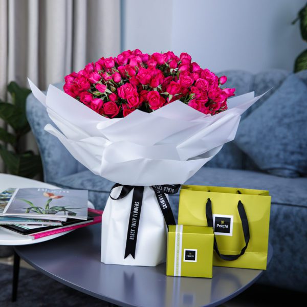Striking Pink with Patchi by Black Tulip Flowers