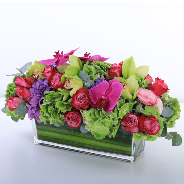 Vibrant Centerpiece by Black Tulip Flowers