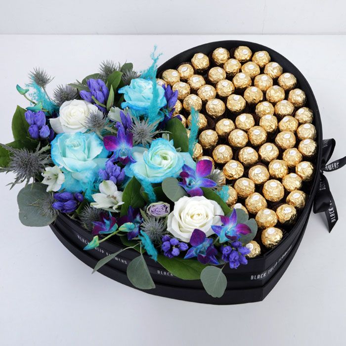 Chocolate Box with Blue Flowers Flower Delivery Dubai UAE