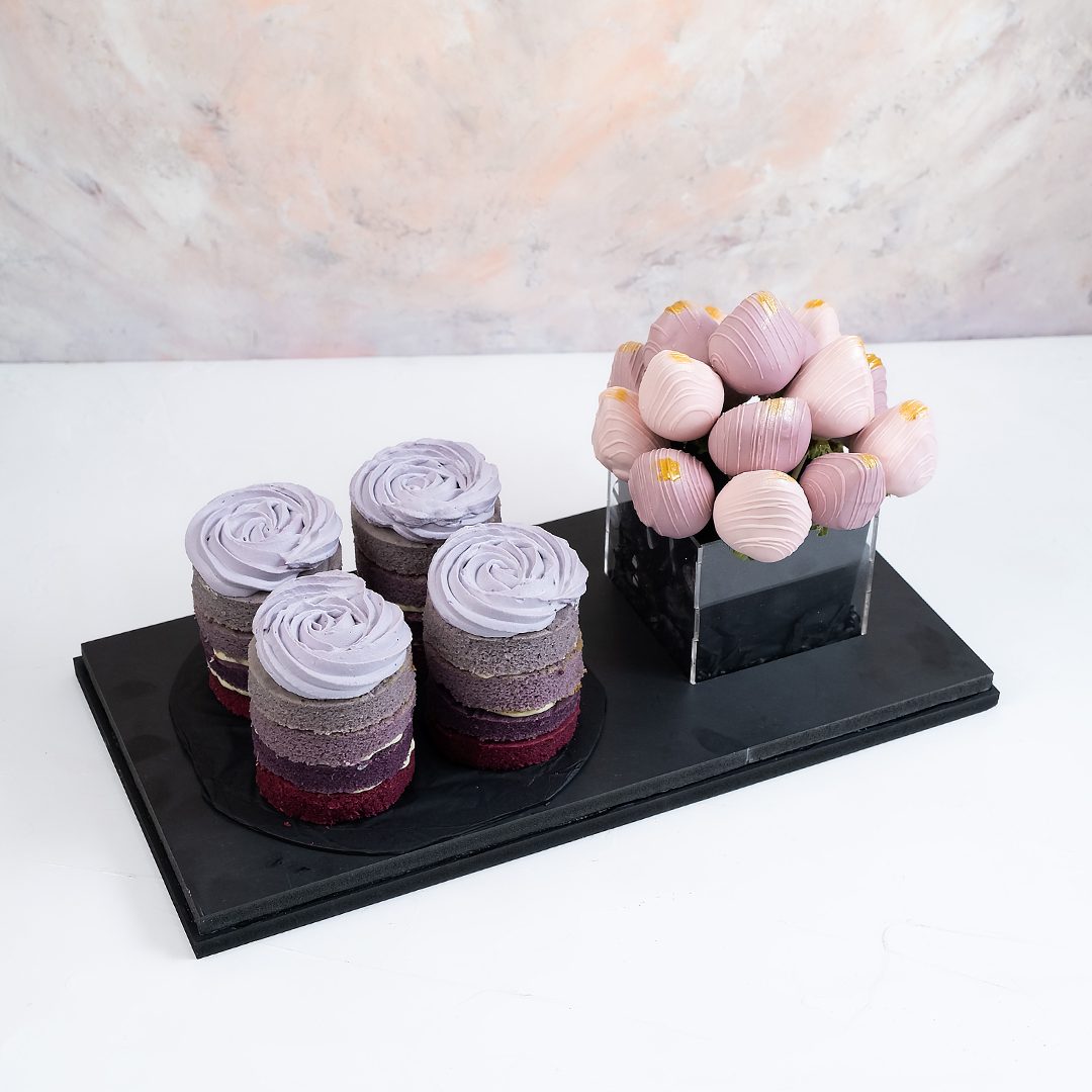 Ombre Mini Cakes and Berries Arrangement
