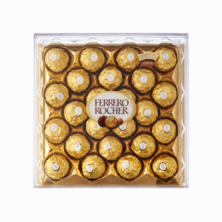 24 pieces of delicious Ferrero Rocher chocolates elegantly arranged in a transparent box.